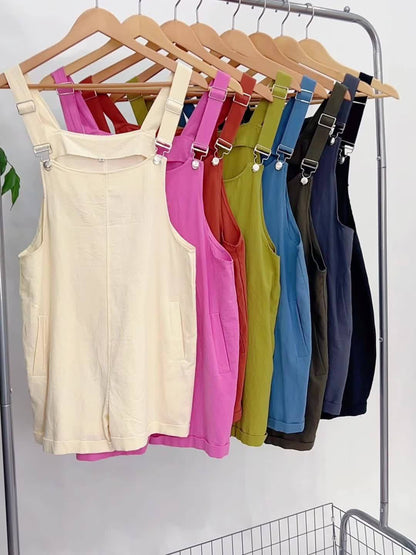 Women'S Linen Stylish Short Overalls Casual Summer Bib Shortalls With Pockets