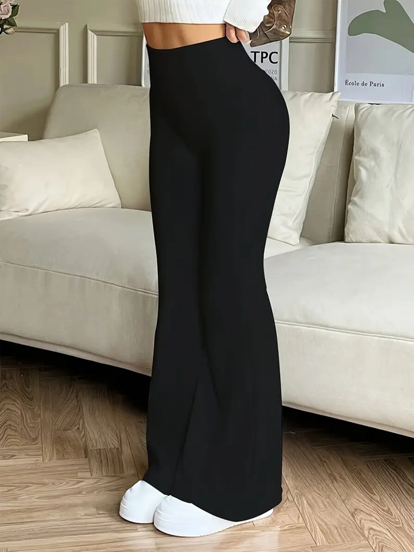 4pcs Of Women'S High-waisted Flared Pants - Medium-pressure Leggings With Or Without Pockets, Plain Color Pants, Suitable For And Casual Wear, Sheer Fabric, Great Gift For, Popular Local Product
