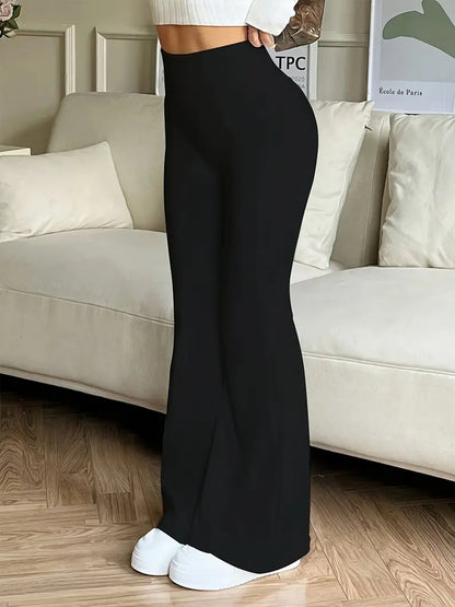 4pcs Of Women'S High-waisted Flared Pants - Medium-pressure Leggings With Or Without Pockets, Plain Color Pants, Suitable For And Casual Wear, Sheer Fabric, Great Gift For, Popular Local Product