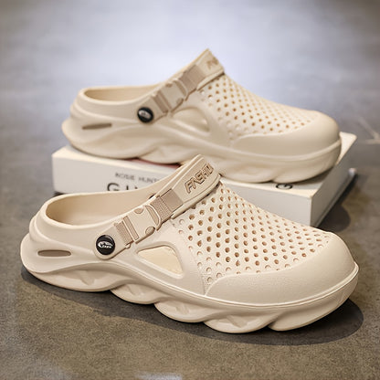 Men's Clogs, New Summer Non-Slip Thick-Soled Wrap-Round-Toe Beach Shoes, Trendy Unisex Outdoor Slippers for Men's Outdoor Wear