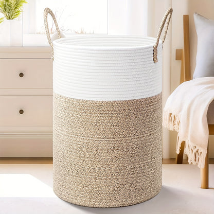 Collapsible Laundry Basket, Woven Rope Laundry Hamper, 12.15gal/15.85gal/ 21.13gal/26.42gal Laundry Bag For Decor Storage Of Dirty Clothes, And Blankets In Bathroom, Room And Living Room