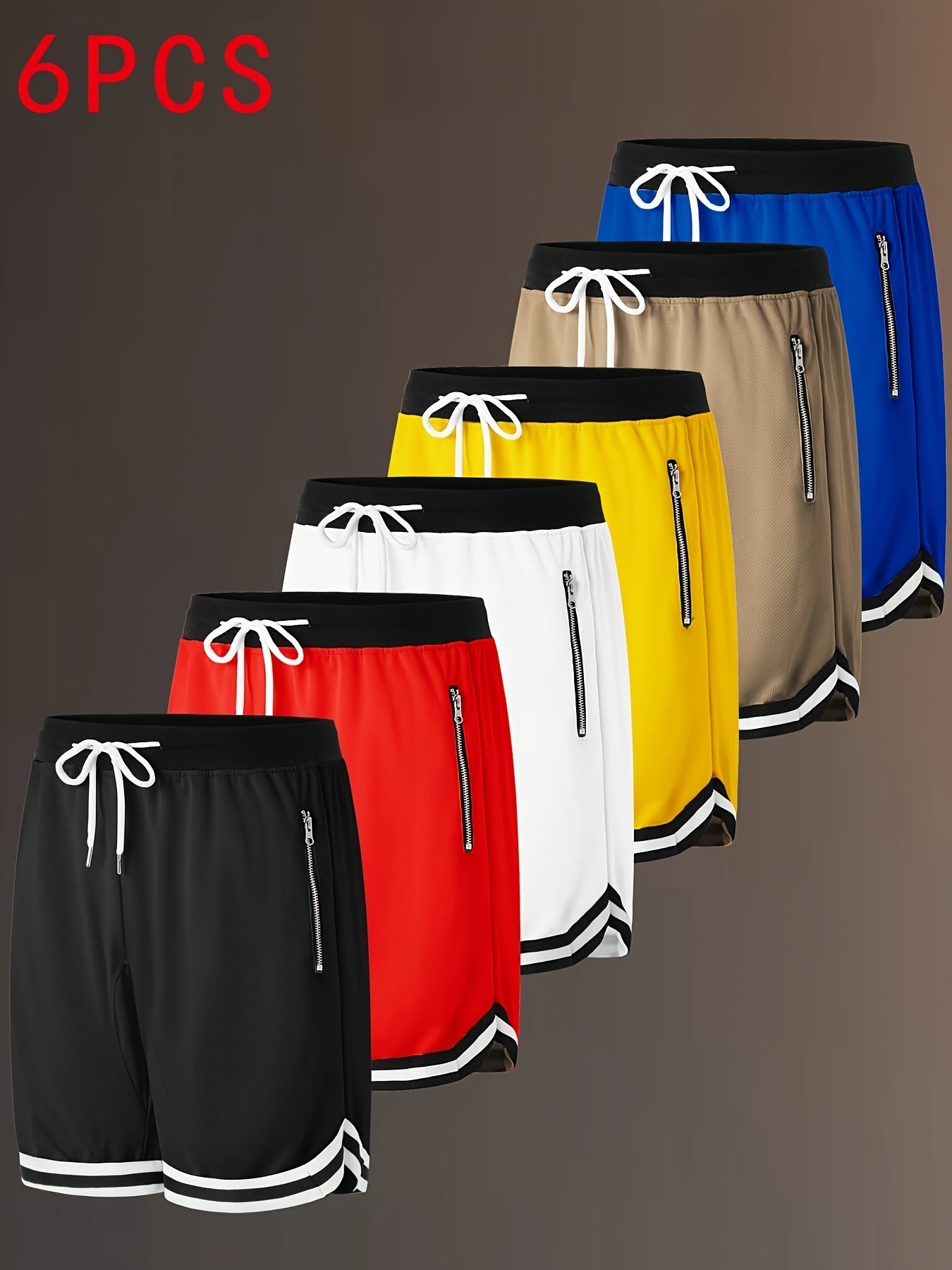 Men's Black + Red + White + Yellow + Green + Khaki Polyester Shorts - product view 10