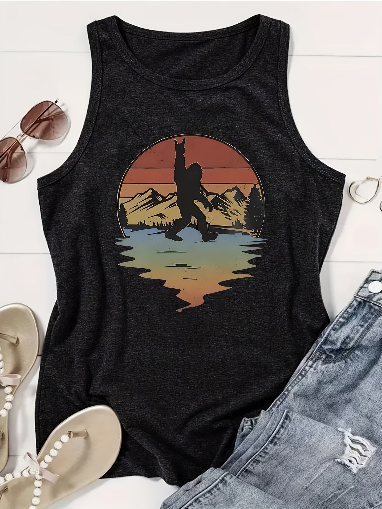Pattern Print Casual Vest - Crew-neck Casual Sleeveless Vest in Polyester - Lightweight Breathable, Women's Wear