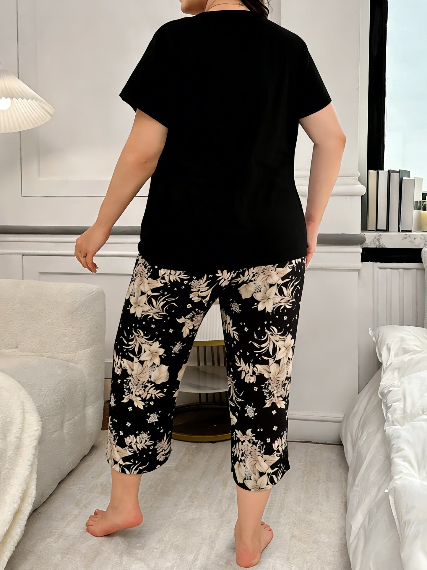 6pcs Women's Print Pajama Set: Short Sleeve Top & Elastic Waist Capri Pants - Soft Polyester Loungewear, Machine Washable Comfortable Home Wear, 3 Sets Of Pajamas