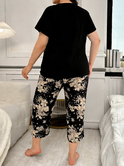 6pcs Women's Print Pajama Set: Short Sleeve Top & Elastic Waist Capri Pants - Soft Polyester Loungewear, Machine Washable Comfortable Home Wear, 3 Sets Of Pajamas