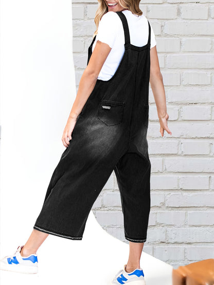 Casual Denim Overalls for Women Featuring a Loose Fit, Adjustable Straps, Distressed Design, And Pockets