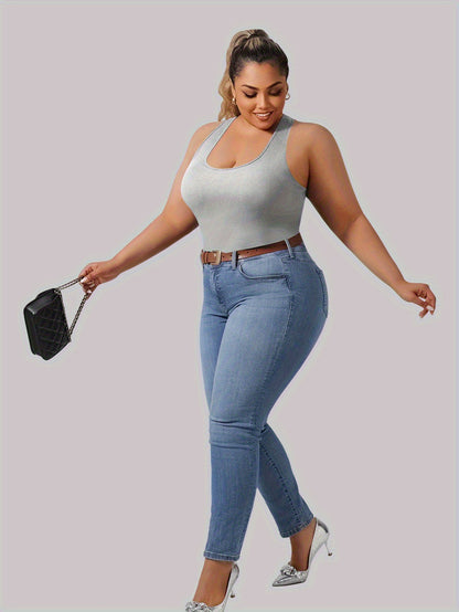 Plus Size - Plus Size - Plus-Size Women'S Spring Summer Fall Vest 2-In-1 Vest with Coaster I-Back Rib Casual Base Vest