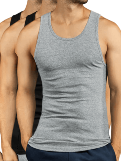 3 Pack Men's Solid 100% Cotton Tank Top A Shirt S-3XL Basic Underwear Daily Wear Classic Fit Regular Plus Big & Tall Size, Basic Layering Tops, Cotton Workout Breathable Casual A-Shirts for Sport Hiking Activewear