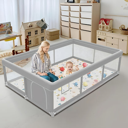 Large 71X71 Inch Beige Baby Playpen - Sturdy Safe Kids Activity Center with Soft Breathable Mesh, Indoor/Outdoor Playpen for Toddlers, Easy Assembly, Durable Playpen for Birthday And Christmas Gifts, Fits Growth Needs