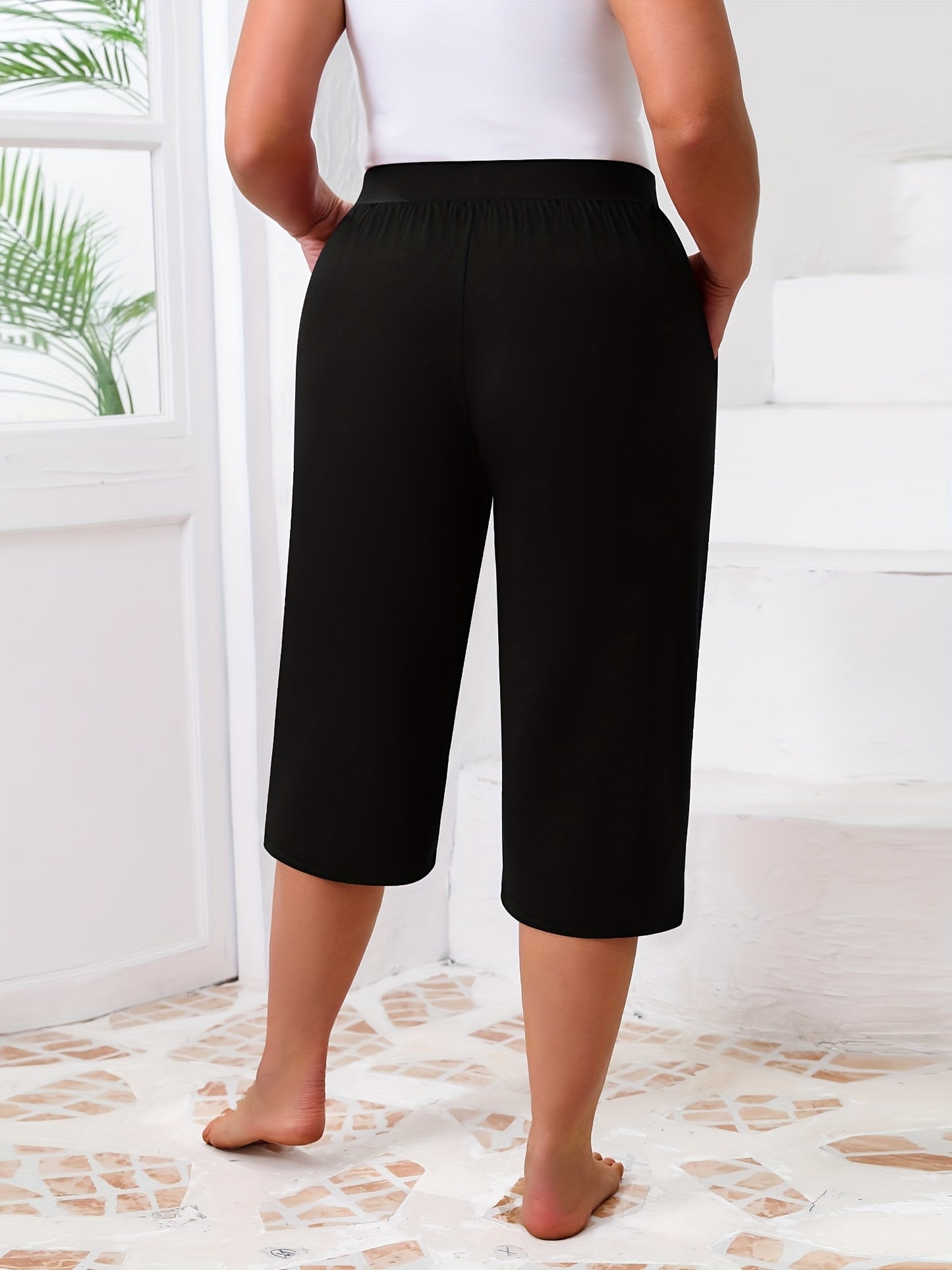 3 Pack Women's Plus Size Capri Pants - Summer Yoga Pants with Pockets | Ultra Soft Wide Leg Lounge Pants for Casual Outfits & Street Style | Breathable Stretchy Athleisure Sweatpants