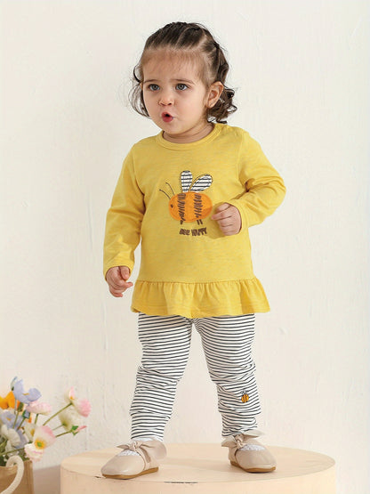 Kukitty Baby Girl Clothes Toddler Infant 2pcs Long Sleeve Cartoon Pattern Tops Pants Outfits Set, for Outdoor
