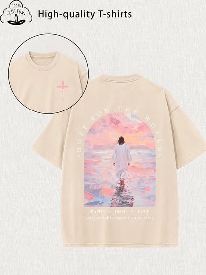 Women'S Trendy Printed Retro Washed T-Shirt - 230G Thick, Retro Street Style Crew Neck Short Sleeve, Machine Washable, Perfect for Spring/Summer Casual Wear, Unique Loose Fit Women'S T-Shirt