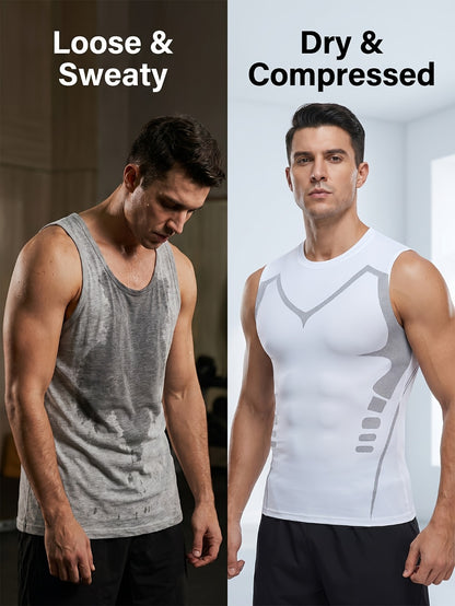 Men's 3-Pack Compression Tank Tops - Quick-Dry Sleeveless Base Layer