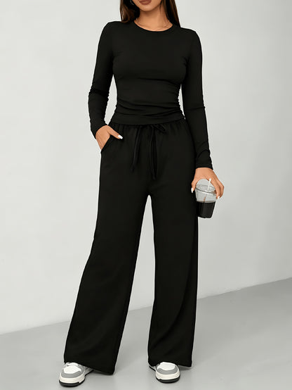 2026 [Elegant Direction]Relaxed And Sophisticated Fashion Casual Outfit, Pants + Fitted Long Sleeves