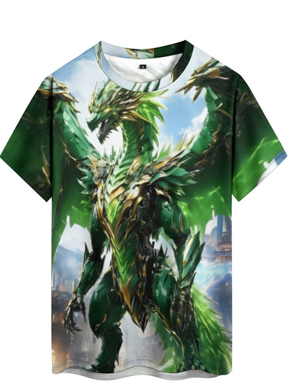 Wuwei Mechanical Blue Dragon 3D Pattern Printed Men's Graphic T-Shirt Comfort T-Shirt, Short Sleeve Pullover, Men's Summer Outdoor Clothing