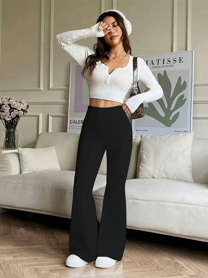 4pcs Of Women'S High-waisted Flared Pants - Medium-pressure Leggings With Or Without Pockets, Plain Color Pants, Suitable For And Casual Wear, Sheer Fabric, Great Gift For, Popular Local Product