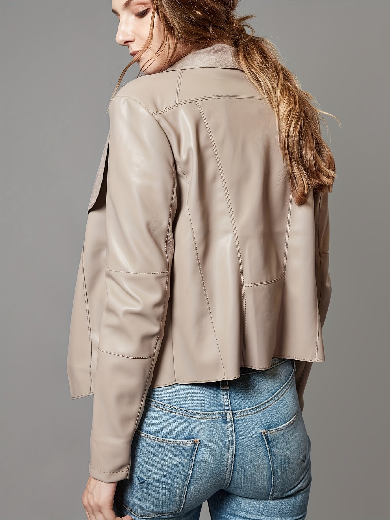 Slim Fit Faux Leather Blazers for Women with an Open Front And Lapel Design