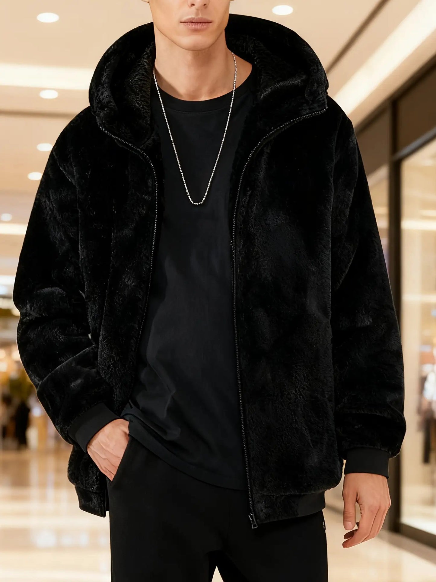 Autumn Winter Fashion Men'S Fleece Hooded Jacket Full Zipper Casual Jacket Coat Lined with Fleece Thickened Fabric Striped Design Machine Washable Comfortable And Warm for Party Street Life Business Professional Style