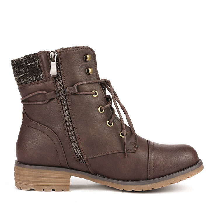 Women's Lace Up Combat boots Winter Warm Ankle Booties Short Boot