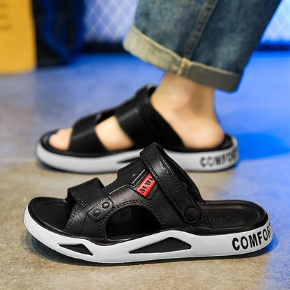 RECOMFOX Men'S EVA Slides - Comfortable, Non-Slip, Open-Toe Slippers with Arch Support for Indoor & Outdoor Use - Stylish Black with Red Accents for Beach, Shower, and Casual Wear