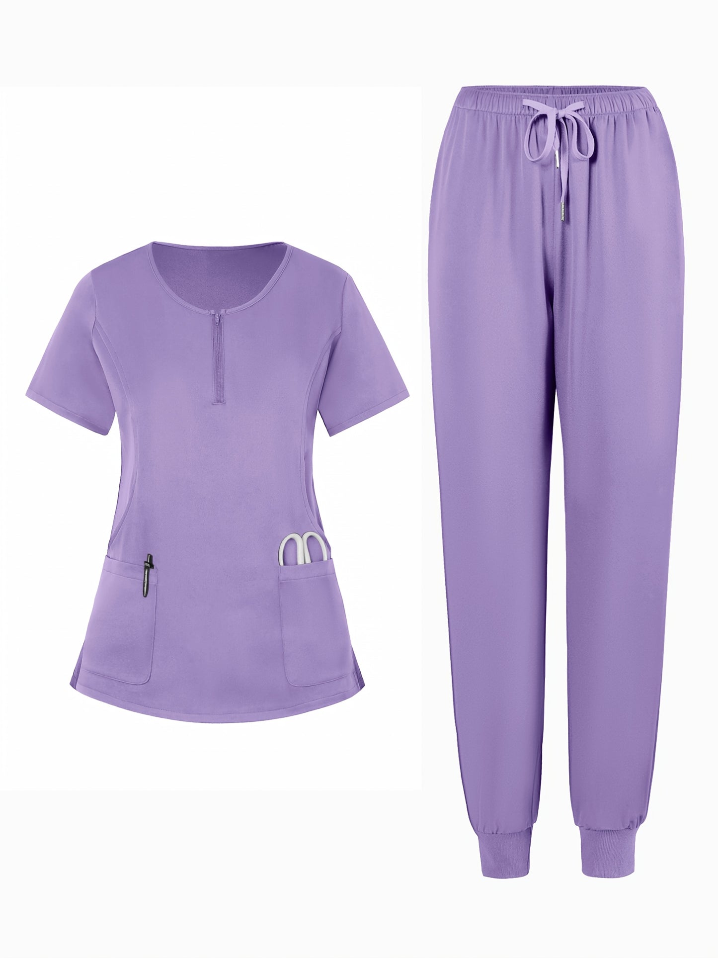 4pcs Set Of Multi-color Women's Round Neck Zipper Matte Breathable Sports Uniform Pocket Hand Washing Work Clothes Brush Hand Clothes Tying Feet Pants Set