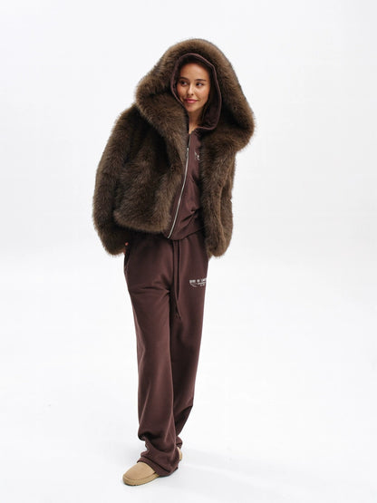 2026 Winter Women'S Pink Faux Hooded Coat, Warm Artificial Fox Overcoat, Stylish Plush Jacket