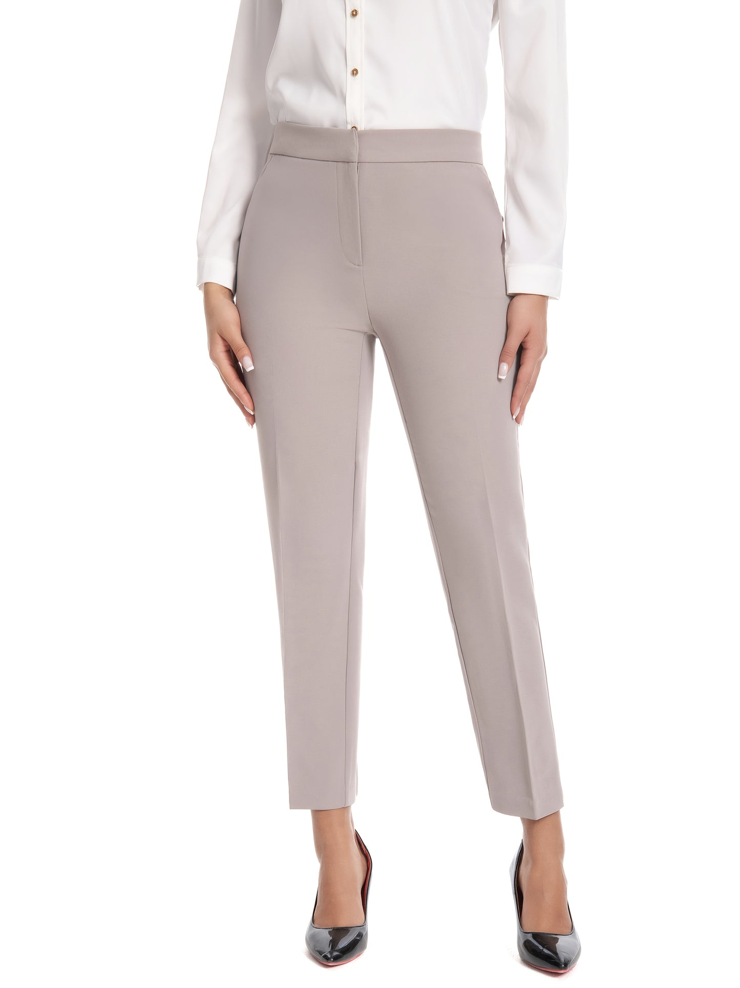 Women'S Mid Waisted Slim Fit Ankle Length Stretch Trousers Vibrant Red High Stretch Fabric with Pockets, Elegant Office Workwear & Evening Out Pants, Machine Washable All-Season Versatile Bottoms, Formal Attire Trousers, Easycare Trouser