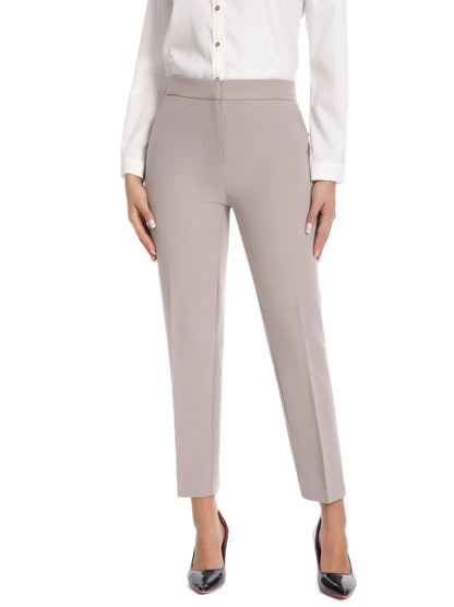Women'S Mid Waisted Slim Fit Ankle Length Stretch Trousers Vibrant Red High Stretch Fabric with Pockets, Elegant Office Workwear & Evening Out Pants, Machine Washable All-Season Versatile Bottoms, Formal Attire Trousers, Easycare Trouser