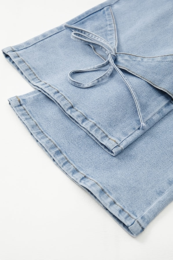 Women'S Plus Size Denim Clothing Curved Bow Side Pocket Straight Trousers