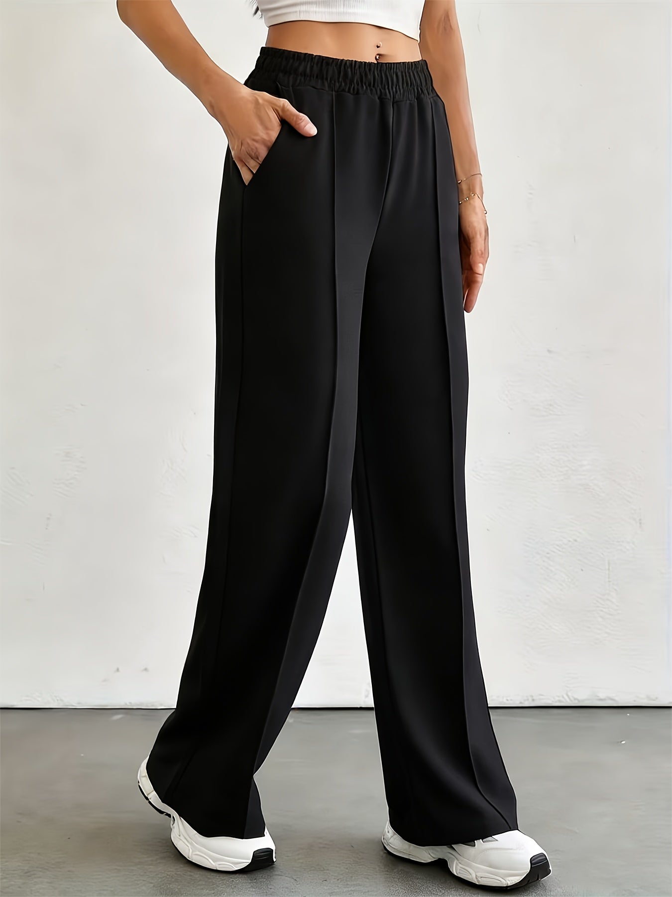 4pcs Women's Straight-leg Casual Pants - Elastic Waistband, with Pockets, Comfortable All Year Round, Machine Washable, Smooth Texture, Simple Design - Red, Black, White, Gray Casual Home Pants, Jogging Pants, Casual Wear, Halloween, Teacher's Day