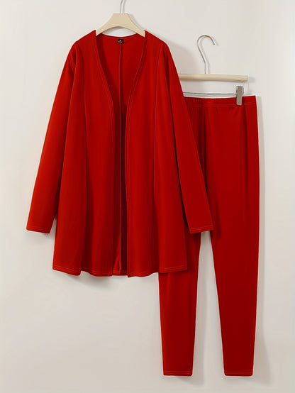 Plus Size - Plus Size - Plus Size Women'S Suit Jacket, Long Pants Two-Piece Set, Fashionable Casual Suit Set