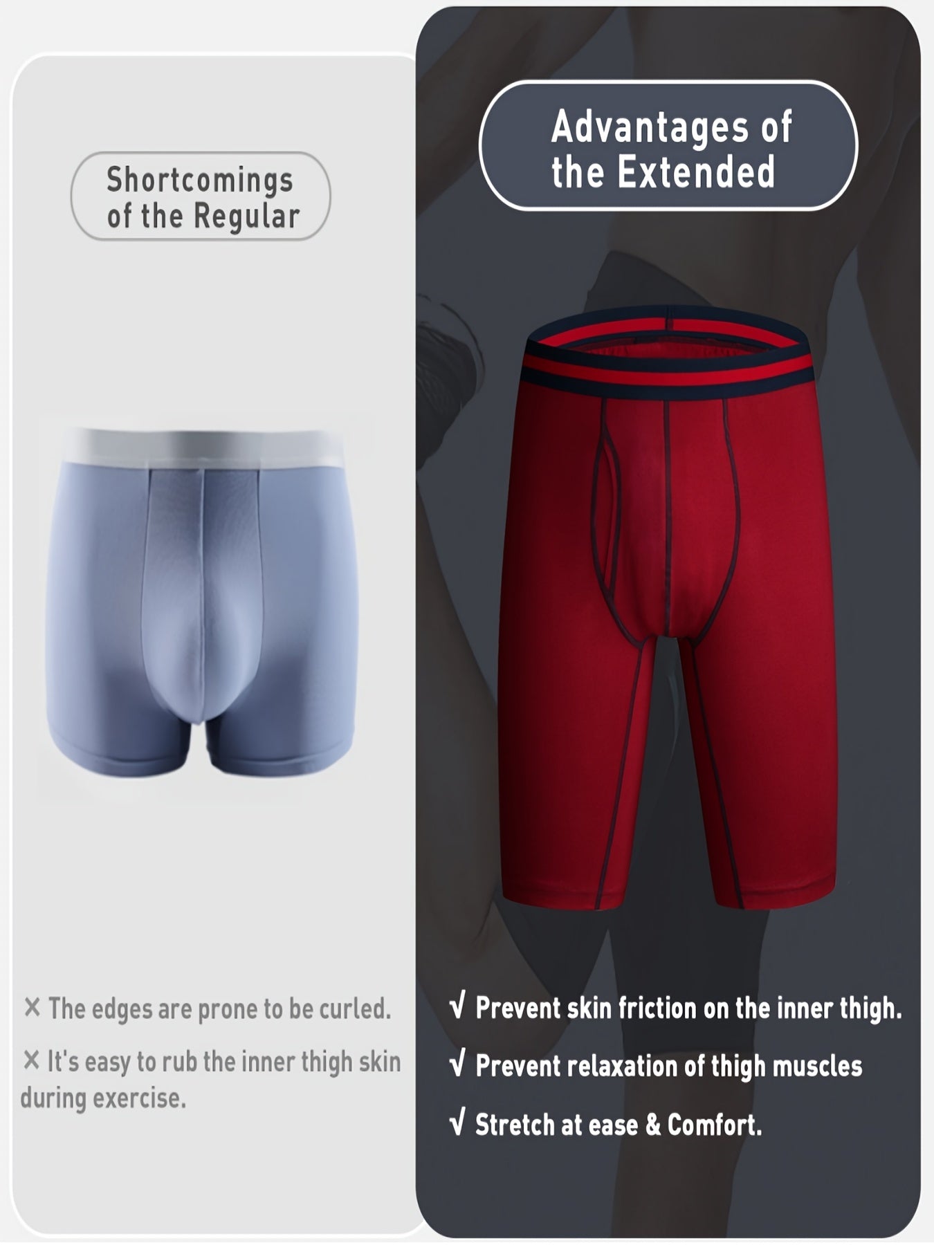 4pcs Men's Long Leg Cotton Underwear Total Support Pouch Boxer Briefs with Open Fly Pouch, Men's Cycling Sports Wear Bottoms, Moisture Wicking & Breathable Slimming Shapewear Body Shape for Men