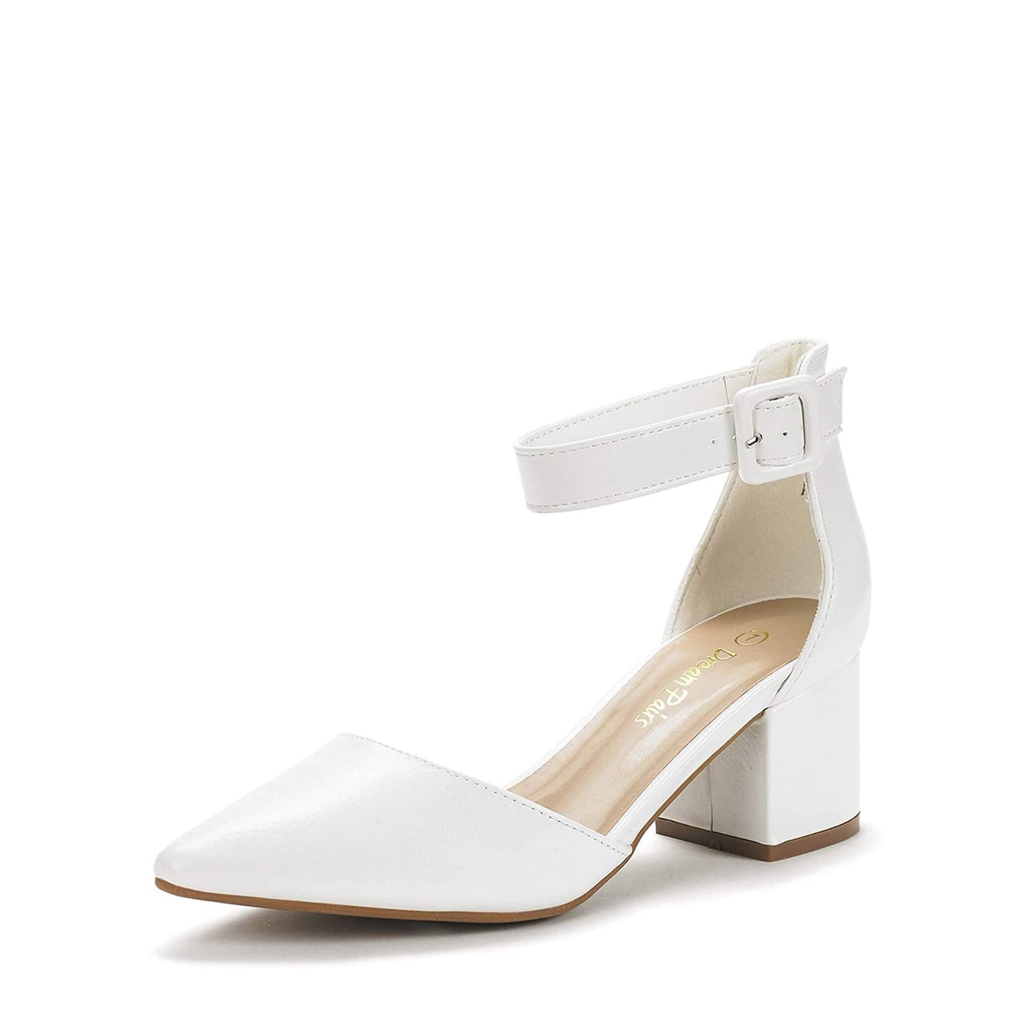 Women's Mid Heel Ankle Strap Closed Toe Chunky Wedding Pumps Shoes ANNEE Heels Pumps Closed Toe Block Chunky Shoes Closed Toe Heels for Women Pointed Toe Heels Mid Block Chunky Women Pumps with Ankle Strap