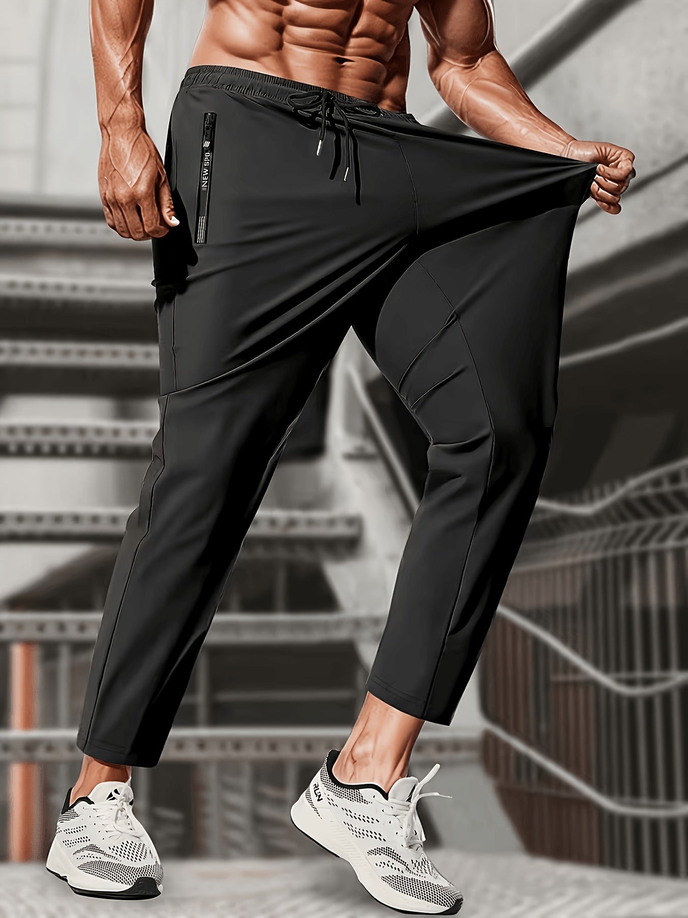 3pcs Men's Summer Ice Silky Pants, Sporty And Casual, Breathable, Cool And Refreshing, Mixed 3-color Versatile, Pocket with Letter Zipper Design, Stretchy And Quick-drying, Suitable for Fitness, Jogging, Cycling, And Daily Casual Wear