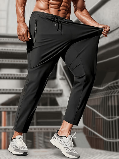 3pcs Men's Summer Ice Silky Pants, Sporty And Casual, Breathable, Cool And Refreshing, Mixed 3-color Versatile, Pocket with Letter Zipper Design, Stretchy And Quick-drying, Suitable for Fitness, Jogging, Cycling, And Daily Casual Wear