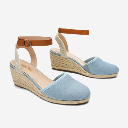 Women's Ankle Strap Closed Toe Espadrille Wedge Heels Sandals, Versatile and Stylish for weddings, shopping, dating, with wrap dresses, jeans, skirts, shorts, jumpsuits, for formal or casual occasions