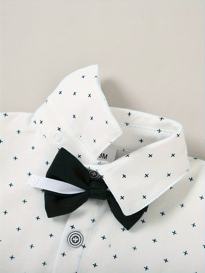 5pcs Newborn Long Sleeve Gentleman Suit Baby Boy Holiday Party Wedding Dress Suit One-Piece Shirt, Vest, Pants, Bow Tie, Corsage 0.0-78.74ft Soft And Comfortable Toddler Clothing