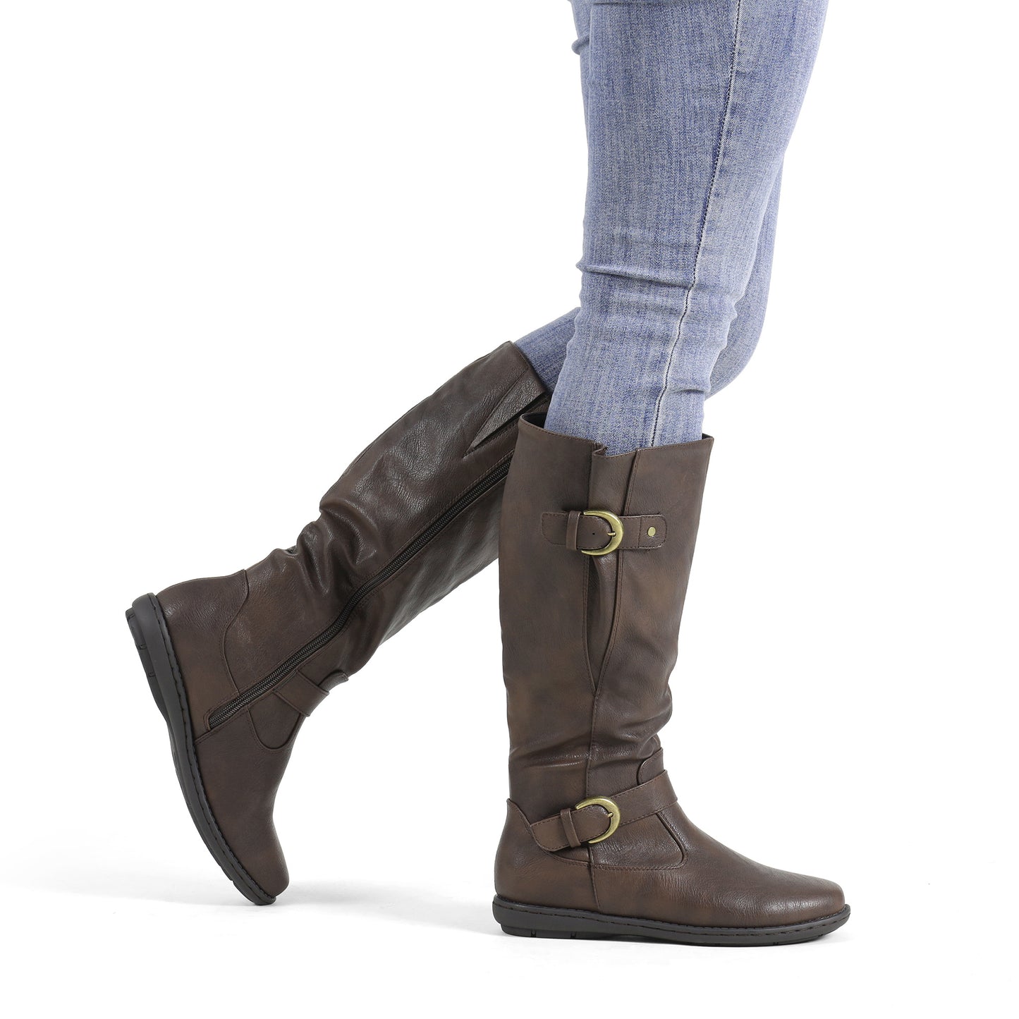 Women's Wide Calf Knee High Boots, Fashion Faux Fur-Lined Pointed Toe Side Zipper With Buckle Winter Boots Suitable for party, dance, shopping, walk, office. Perfect gift for friends, wife, sister, daughter.