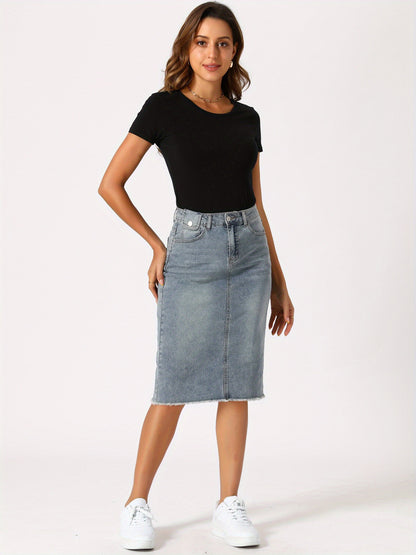 Women's Casual Jean Skirt High Waist Back Slit Stretch Denim Skirts