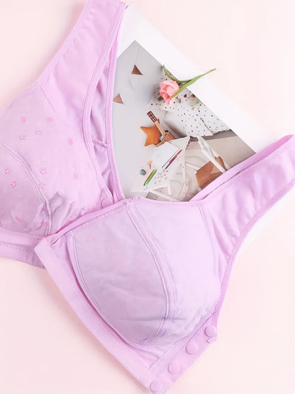 3pcs Plus Size Printed Front-Closure Bra Set Elegant Full-Cup Wire-Free Comfort Bras Women's Lingerie & Underwear Sets Everyday Bras Fashion Underwear Skin-Friendly Fabric Soft Material Padded Bras Seamless Underwear