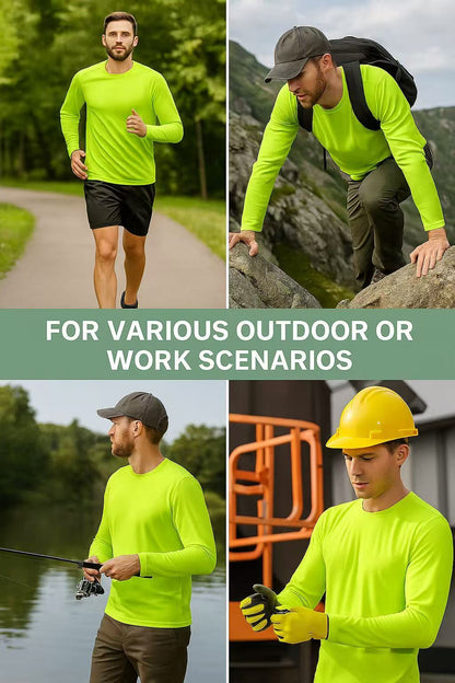 2-Pack High Visibility Long Sleeve Shirts, UPF50+ Quick Dry Breathable Safety Workwear Tops for Outdoor / Fishing / Sports