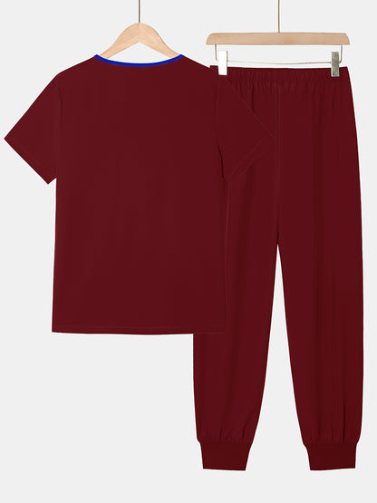 2pcs Set Of Top And Pants, Women's V-neck Frosted Breathable Pocket S Uniform, Brushed Hand Clothes, Work Clothes, Hand Washing Clothes, Pocket Clothes, Leg Binding Pants Set