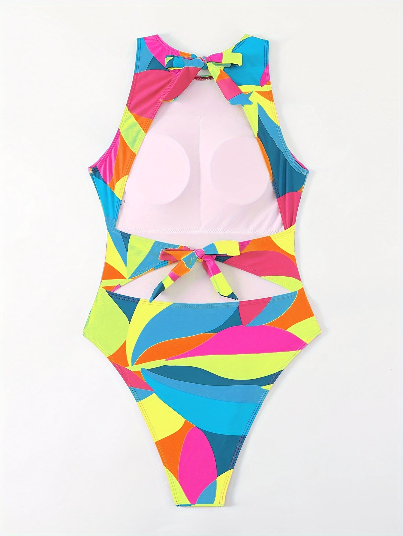 Women's Sexy Backless One-Piece Swimsuit with Full-Body Dopamine Color Print - Full Bust Padding, High-Elasticity Triangle Bikini, Machine Washable Non- Bath Suit for Beach & Pool, Back-Tie Closure (Immediate Shipment)