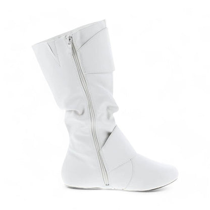 Women's Closed Round Toe Buckle Slouch Flat Heel Mid-Calf Boot