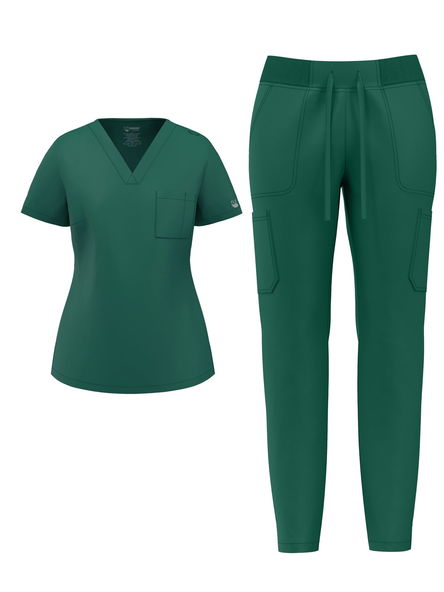 Women's Scrub Pants Set, Elastic Breathable Polyester Spandex Blend, V-Neck Short Sleeve with Pocket, Solid Color, for Work