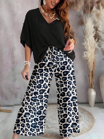 Women's Two-Piece Pants Set - Graphic Print Casual Look 9013