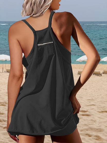 Casual Sleeveless Mini Dress for Women, Perfect for Summer Workouts And, Featuring Built-In Shorts