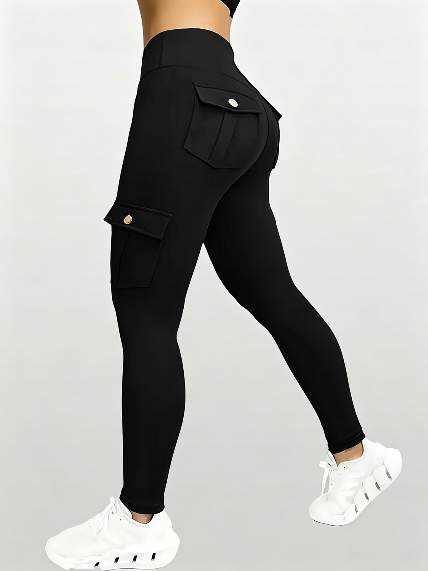 Large-size Women'S Stretchy High-waist Fitness Pants With Multiple Pockets, Breathable And Lightweight Yoga Pants, High-waisted Pants For Toning The Waist And Abdomen, Suitable For Running, Fitness, Yoga, And Casual Outings