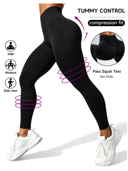 Women's High Waist Peach Lift Yoga Pants- Tummy Control, Breathable, Four-Way Stretch, All-Season Fitness Leggings, Brown, Fitness Clothing| Solid Color Design| High Elastic Fabric