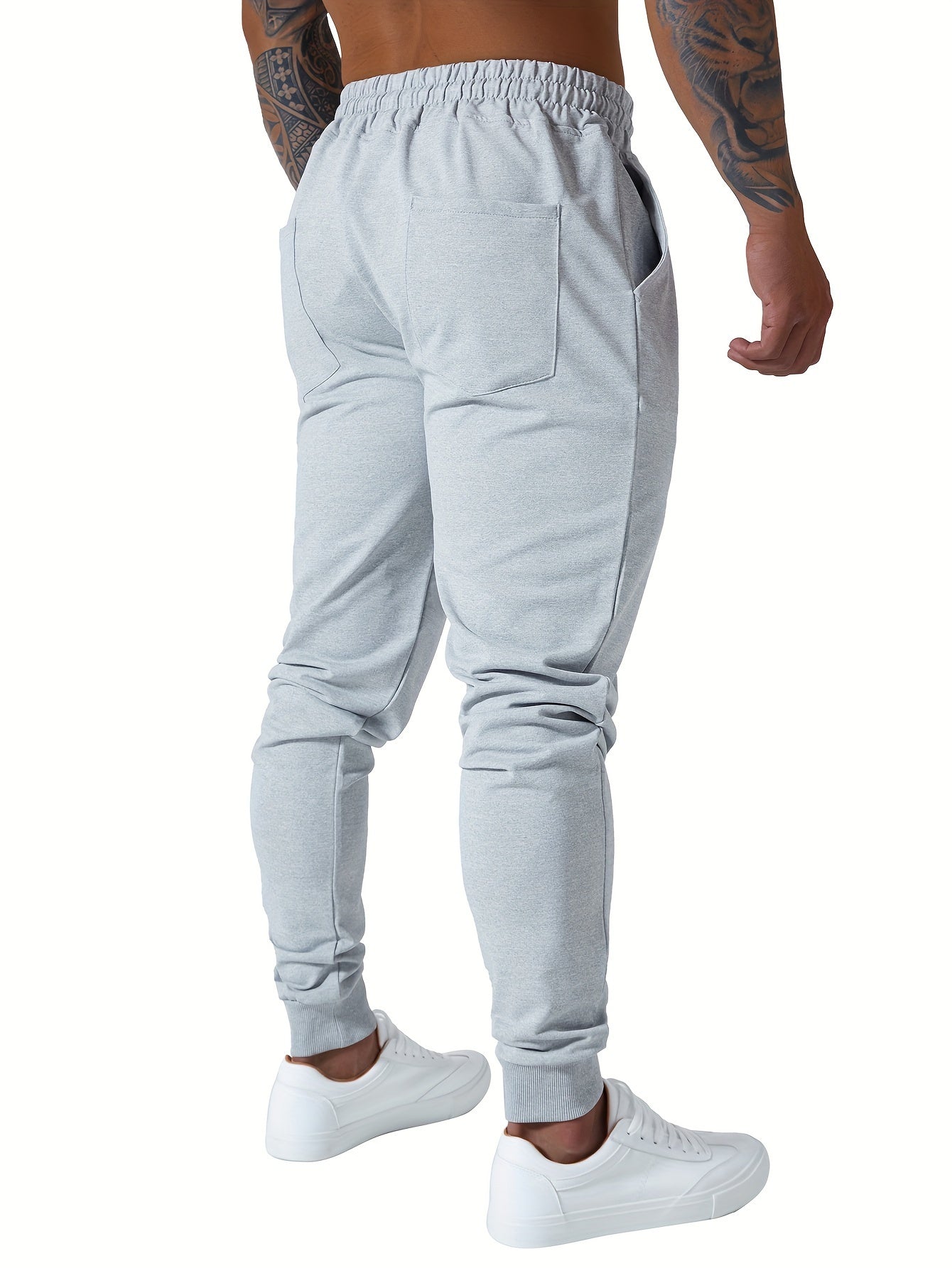 3pcs Men's Jogger Sweatpants - Ultra-Elastic Gym Pants with Deep Side Pockets, Mid-Rise Athletic Workout Bottoms, Solid Color Casual & Training Wear, Machine Washable (Regular Fit) - Bulk Pack for Running, Gym, Everyday Use - Easy Care &